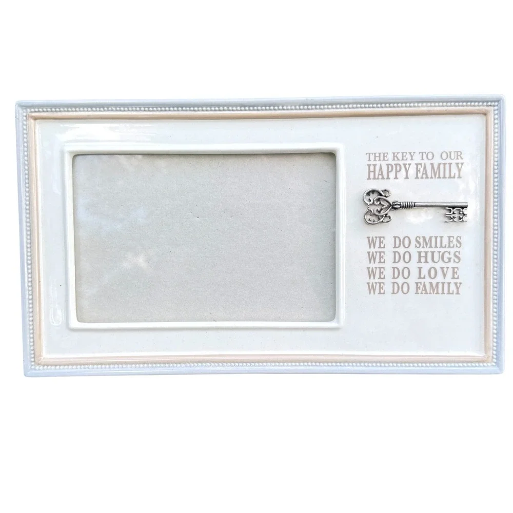 Grasslands Road Happy Family Ceramic Photo Frame Cream Silver Key 4x6 471269
